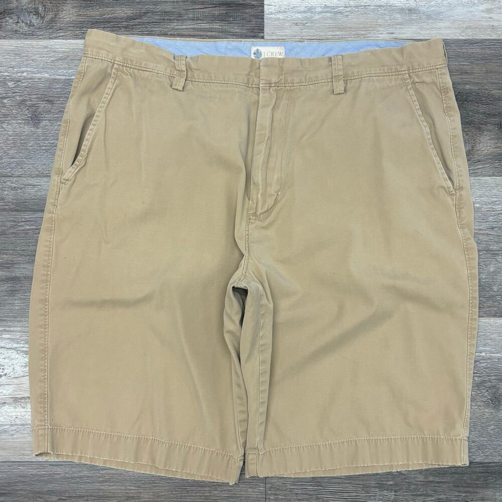 J Crew Broken-In Rivington Khaki‎ Tan Mens 36 Flat Front Preppy Chino Shorts EUC
